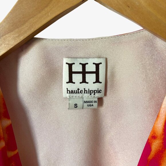 Haute Hippie Cowl Neck Asymmetrical Silk Blouse Tunic Pink Orange Tie Dye Boho - Picture 4 of 15